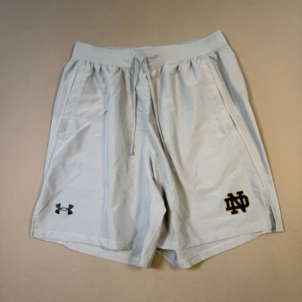 Under Armour Notre Dame Shorts Men's Medium Gray Pockets Drawstring Lightweight